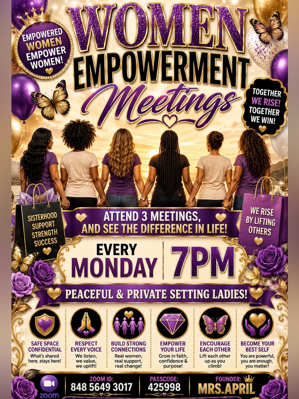 Women Empowerment Meetings - Purple & Gold Event Flyer